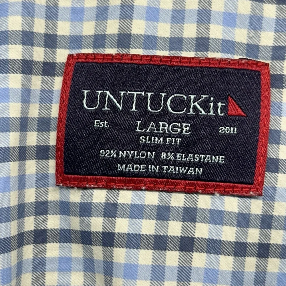 UNTUCKit Nahad Slim Fit Shirt Men Size Large Blue Checked Long Sleeve Nylon